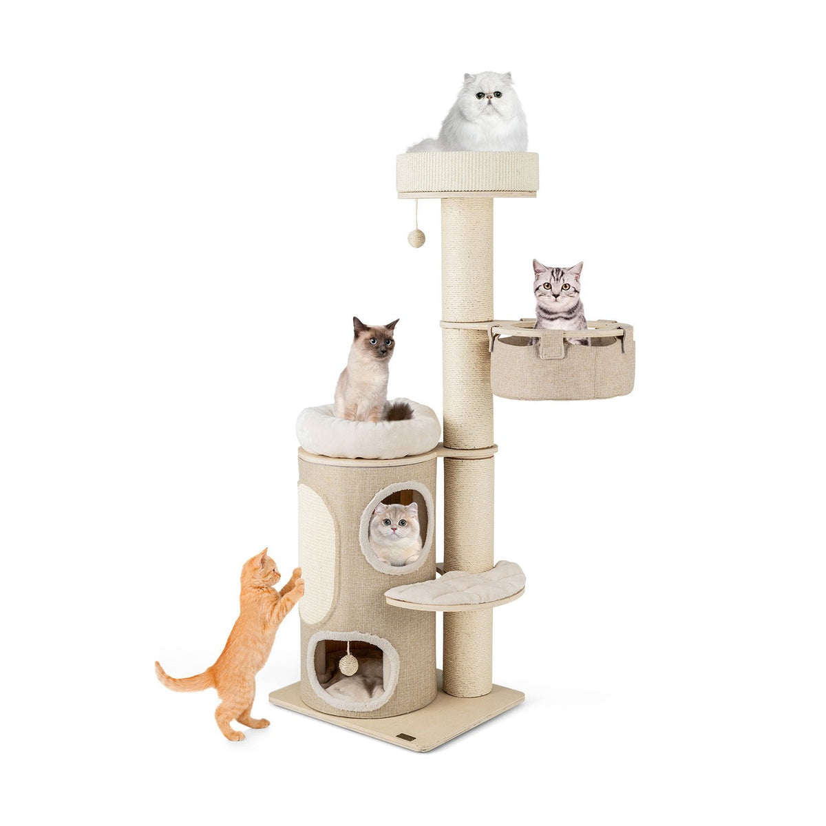 61 Inch Cat Tree with a Two Storey Bamboo Lined Condo and 5.5 Inch Sisal Posts