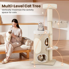 61 Inch Cat Tree with a Two Storey Bamboo Lined Condo and 5.5 Inch Sisal Posts