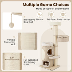 61 Inch Cat Tree with a Two Storey Bamboo Lined Condo and 5.5 Inch Sisal Posts