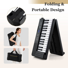 61-Key Foldable Piano Keyboard Full-size Electronic Keyboard with MIDI and Split Function-Black