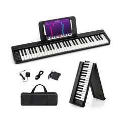 61-Key Folding Piano Keyboard with Full Size Keys and Music Stand-Black