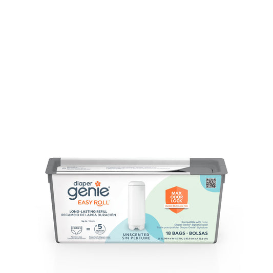 Diaper Genie Easy Roll Refill | 18 Bags Per Refill | Holds Up to 846 Newborn Diapers | Odor Control | Diaper Pail Refill Bags | Fits Diaper Genie Signature & Platinum Pails, Packaging may vary