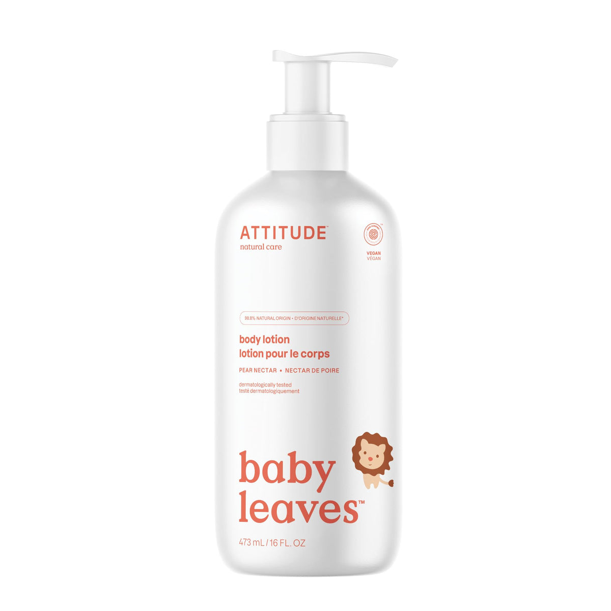 ATTITUDE Baby Lotion, Made in Canada, EWG Verified Moisturizer, Dermatologically Tested Moisturizing Cream, Vegan, Pear Nectar, 473 mL