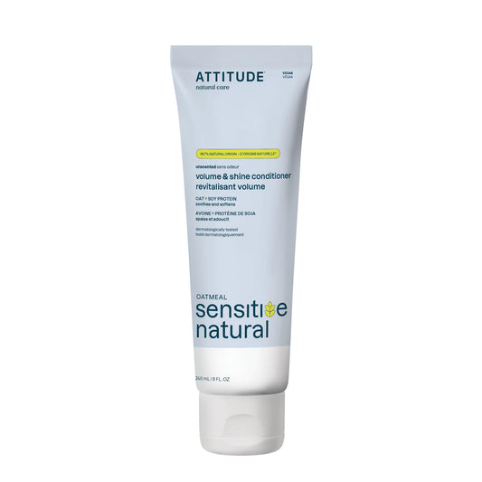 ATTITUDE Extra Gentle Hair Conditioner for Sensitive Dry Scalp, Made in Canada, Soothing Oat, Naturally Derived Ingredients, Dermatologically Tested, Vegan Detangler, Unscented, 240 mL