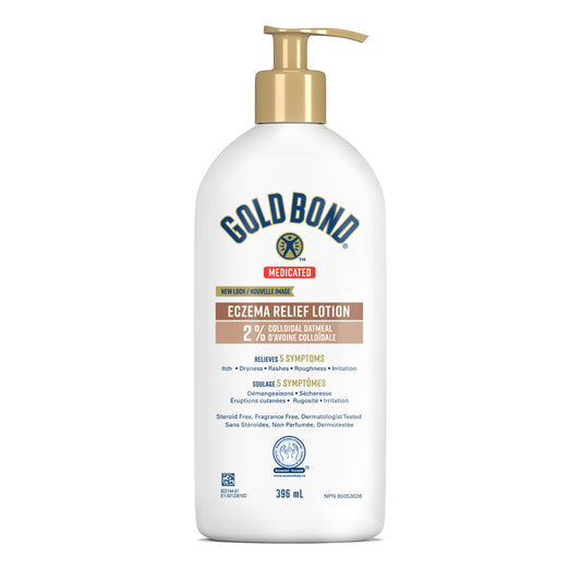 Gold Bond Medicated Eczema Relief Lotion, 396ml Pump Bottle, Hydrating and Moisturizing Body Lotion With 2% Colloidal Oatmeal to Combat Rashes and Help Relieve Minor Skin Irritation and Itching
