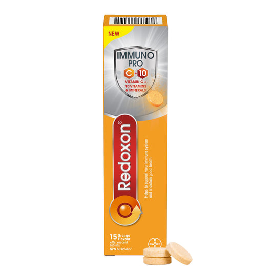 Redoxon® ImmunoPRO Vitamins C, A, B6, B12, D, E, Folate, Iron, Copper, Zinc, Selenium – Effervescent Tablets for Immunity Support, Immune Support For Adults, 15 Orange Flavoured Tablets