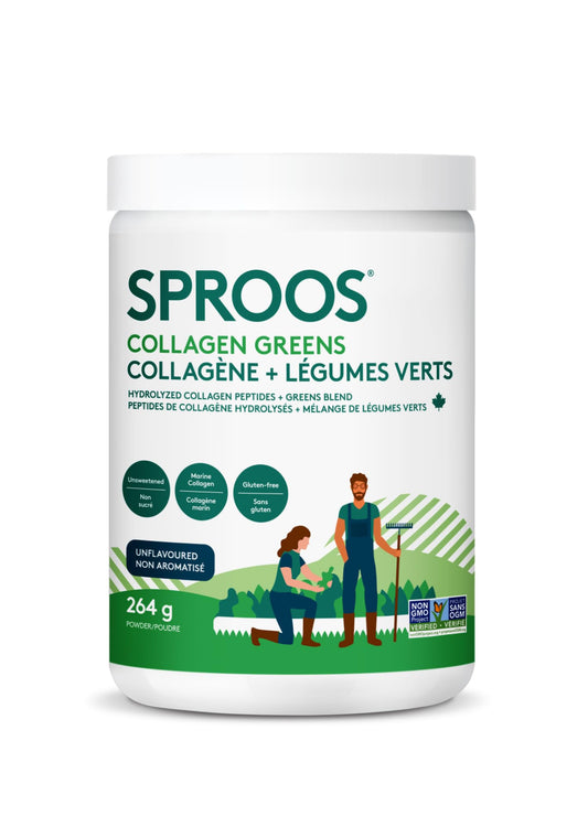 Sproos Collagen Greens |7 G Wild-caught Marine Collagen Peptides, 5 G organic greens |Unflavoured Tub 264g