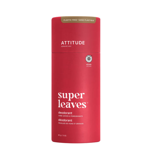 ATTITUDE Deodorant, Plastic-free, Plant- and Mineral-Based Ingredients, Vegan and Cruelty-free Personal Care Products, Red Vine Leaves, 3 Ounce