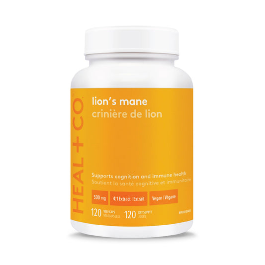 HEAL + CO. Lion's Mane Supplement | High Potency 4:1 extract, 2000 mg per serving | Focus + Immunity | 120 x 500 mg Capsules