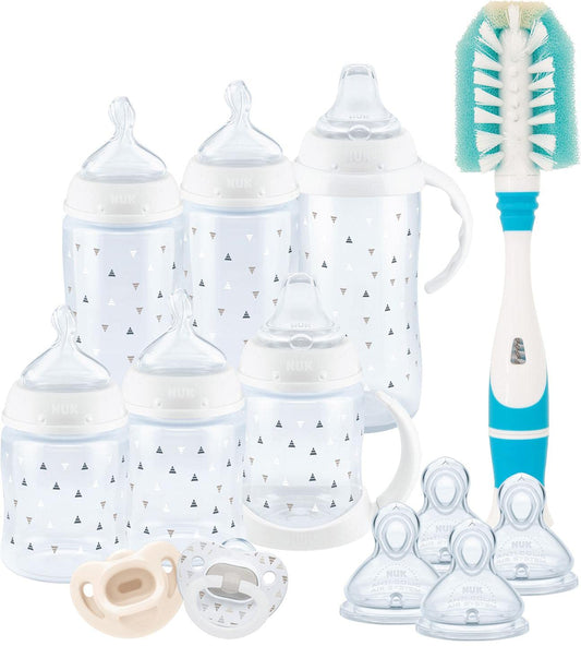 NUK Smooth Flow Newborn Gift Set, 13 Piece - 6 Baby Bottles, 4 Nipples, 2 Pacifiers and 1 Brush