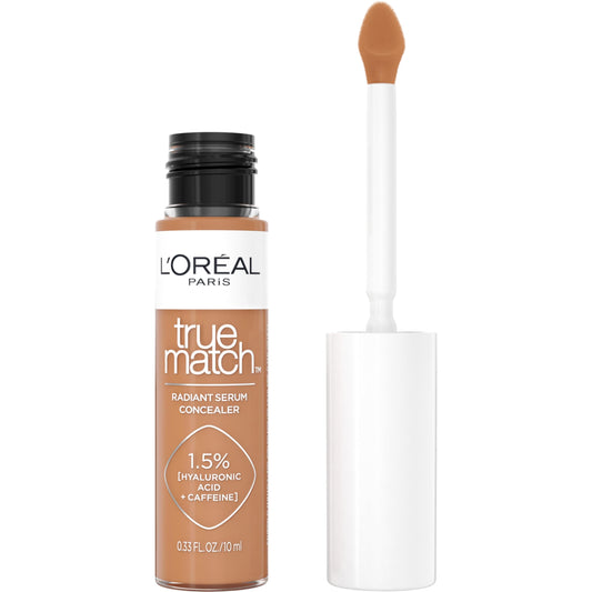 L’Oréal Paris True Match Radiant Serum Concealer, Brightening Under Eye Concealer for Dark Circles with 1.5% Hyaluronic Acid and Caffeine, N8, 10 mL