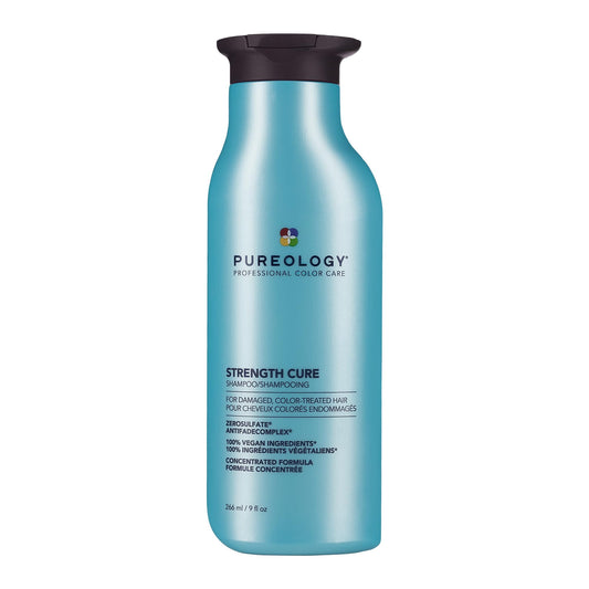 Pureology Strength Cure Shampoo, Strengthening Shampoo for Damaged and Color Treated Hair, Hair Care For All Hair Types Including Curly Hair, Renew Strength And Softness, Sulfate Free, Vegan, 266ml