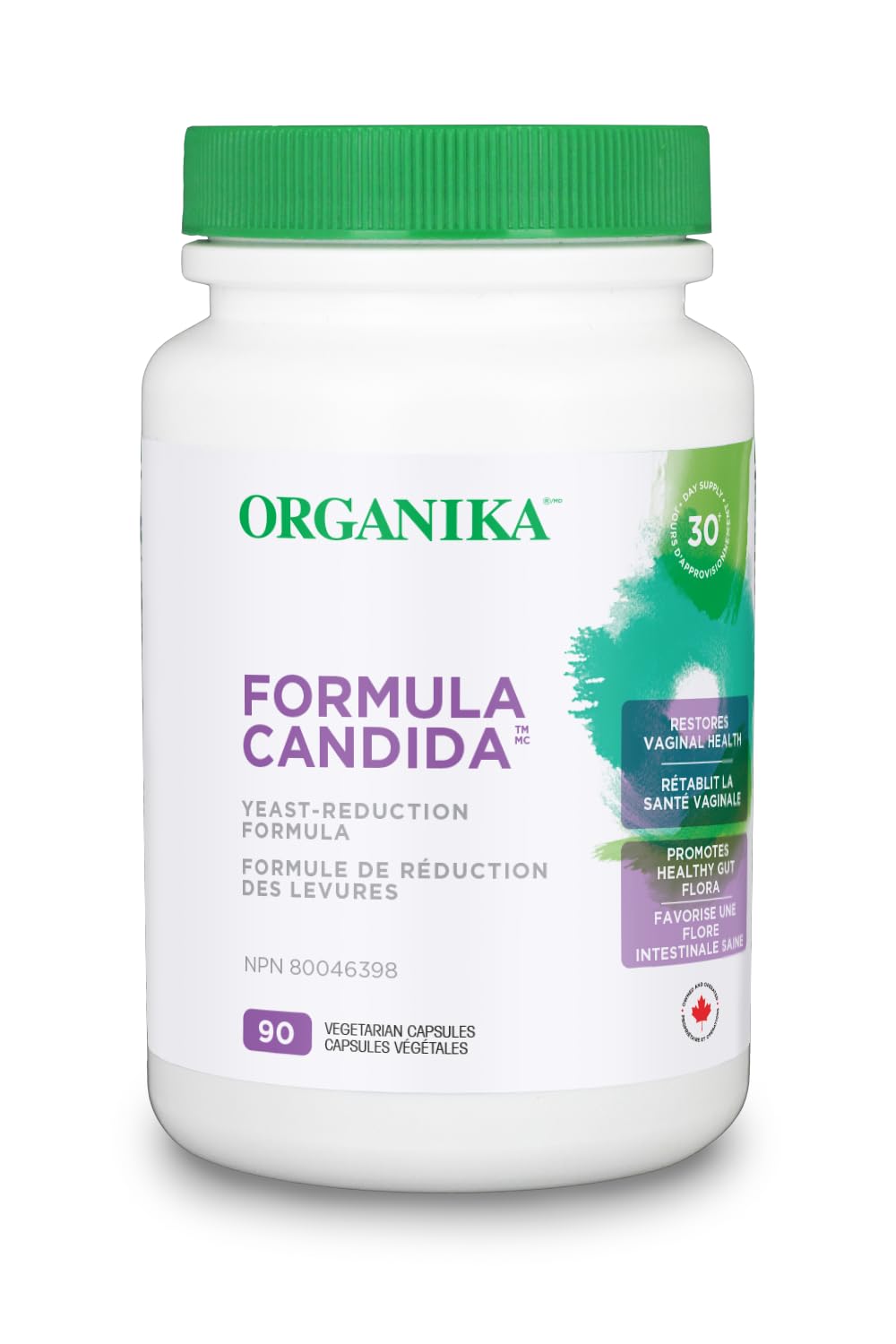 Organika Canadian-Made Formula Candida- Yeast Reduction Formula, Feminine Health Support, Probiotics, All Natural Herbal Blend- 90vcaps