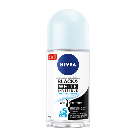 NIVEA Black & White Invisible 48H Protection White Blossom Anti-Perspirant Roll-On, 50ml
