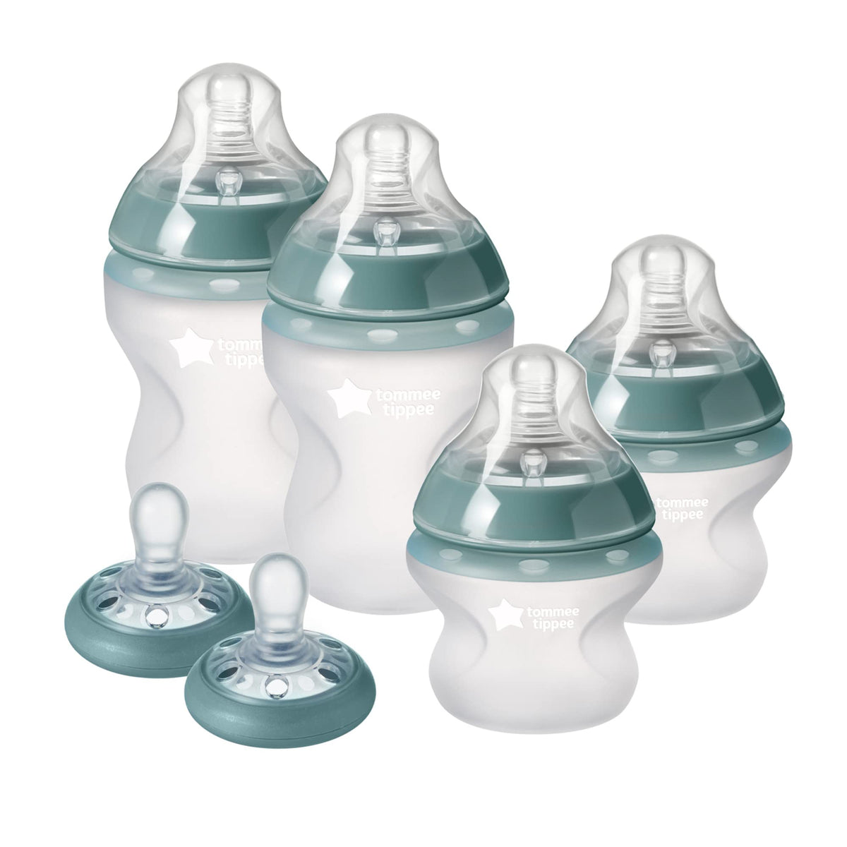 Tommee Tippee Silicone Baby Bottle and Pacifier Set | Closer to Nature Soft Feel Bottles, Breast-Like Nipples, Stain and Odor Resistant | 0-6m Breast-like Pacifiers, Clear