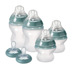 Tommee Tippee Silicone Baby Bottle and Pacifier Set | Closer to Nature Soft Feel Bottles, Breast-Like Nipples, Stain and Odor Resistant | 0-6m Breast-like Pacifiers, Clear