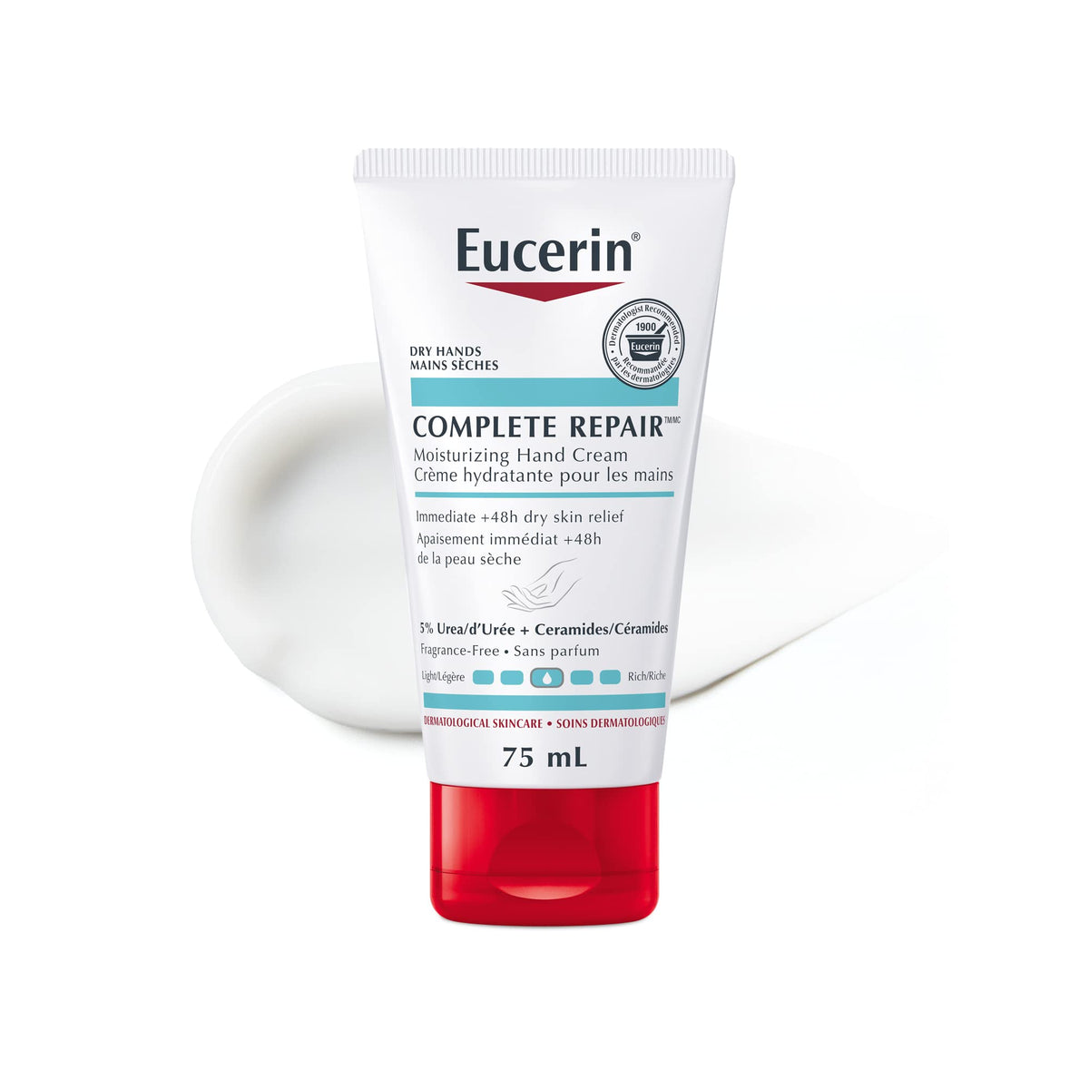 Eucerin Complete Repair Moisturizing Hand Cream, Moisturizing Lotion with 5% Urea and Ceramides for Dry Hands, 75 mL