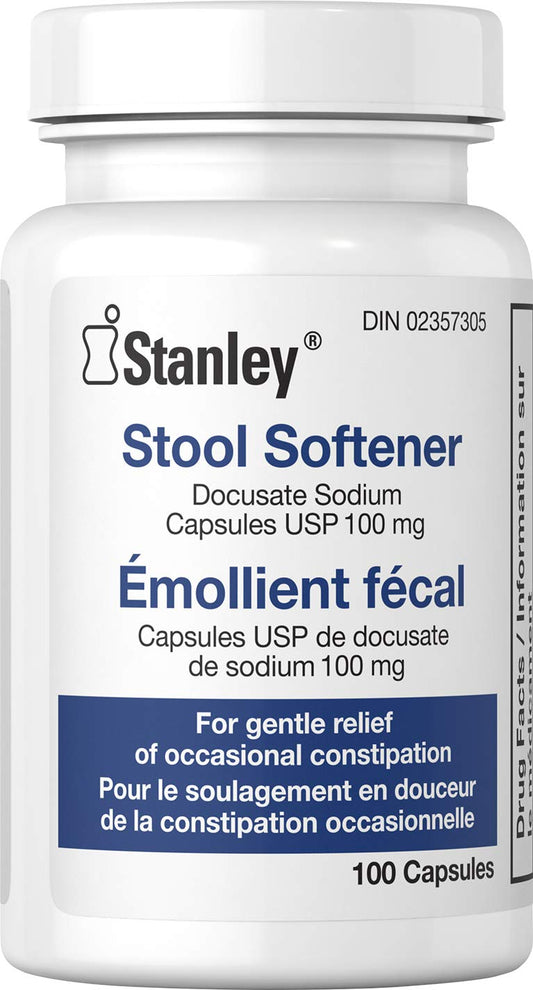 Stanley Pharmaceuticals Stool Softener, For Gentle Relief of Occasional Constipation, 100 Capsules