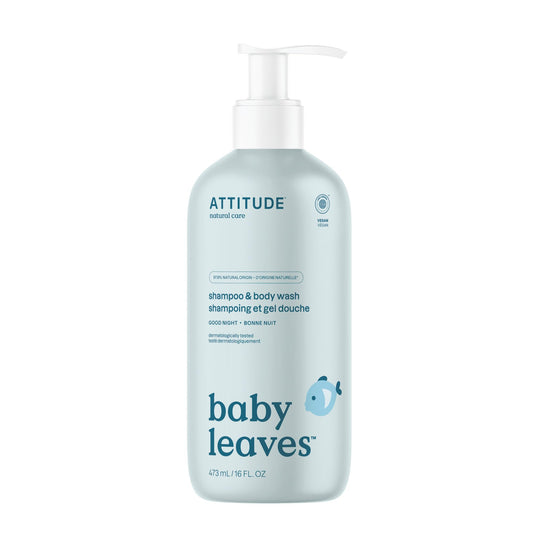 ATTITUDE Baby 2-in-1 Shampoo and Body Wash, Made in Canada, EWG Verified, Dermatologically Tested, Vegan, Good Night, 473 mL