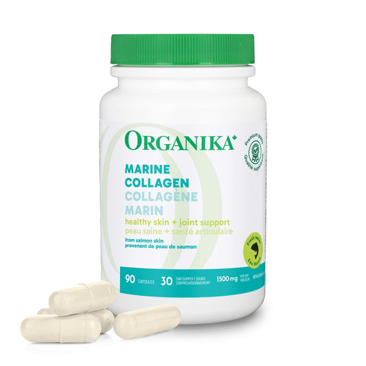Organika Canadian-Made Marine Collagen Capsules - Salmon Collagen- Skin, Hair, and Nail Support - Premium Sourcing - 90 caps