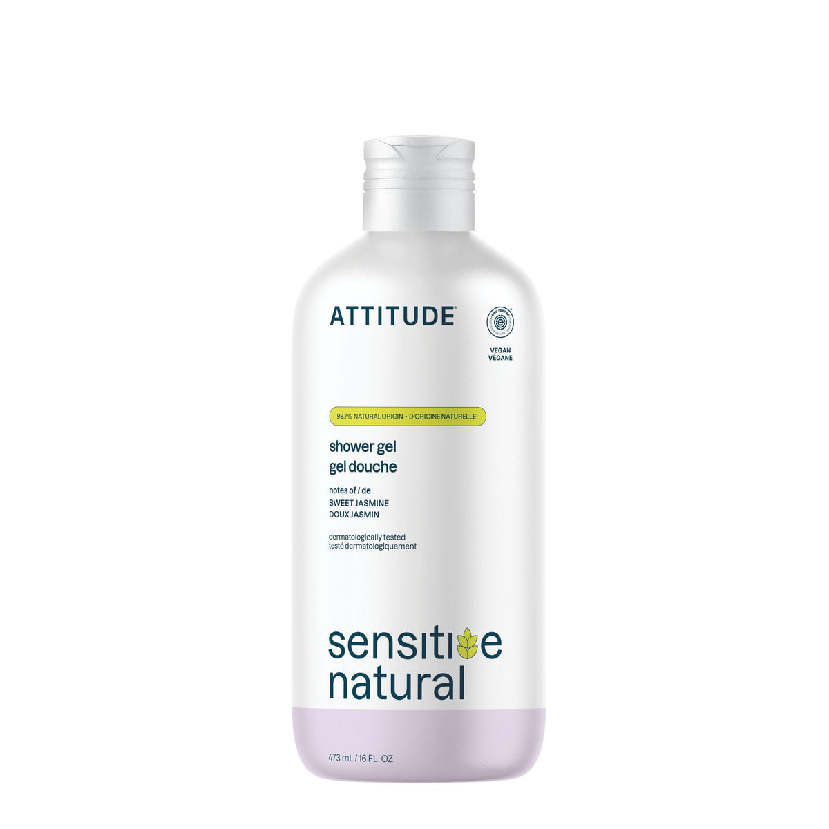 ATTITUDE Body Wash for Sensitive Skin, Made in Canada, EWG Verified Shower Gel, Soothing Oat, Dermatologically Tested, Plant and Mineral-Based, Vegan Personal Care, Sweet Jasmine Scent, 473 mL