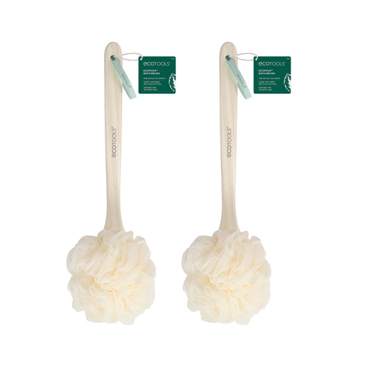EcoTools Ecopouf Loofah With Bamboo Handle, Scrubber for Bath and Shower, Assorted Colors, Set of 2