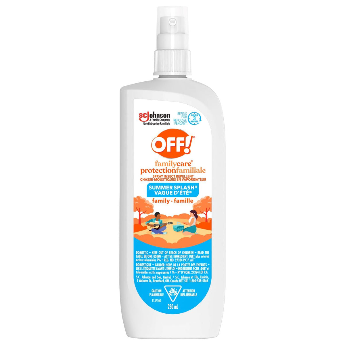 OFF! FamilyCare Insect and Mosquito Repellent Spray with Summer Scent, DEET Formula, Safe for Clothing and Skin, 250 mL (Packaging May Vary)