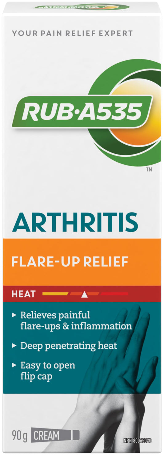 RUB A535 Arthritis Flare-Up Relief Heat Cream, Made in Canada, Deep Penetrating Heat to Relieve Pain and Inflammation, 90 g