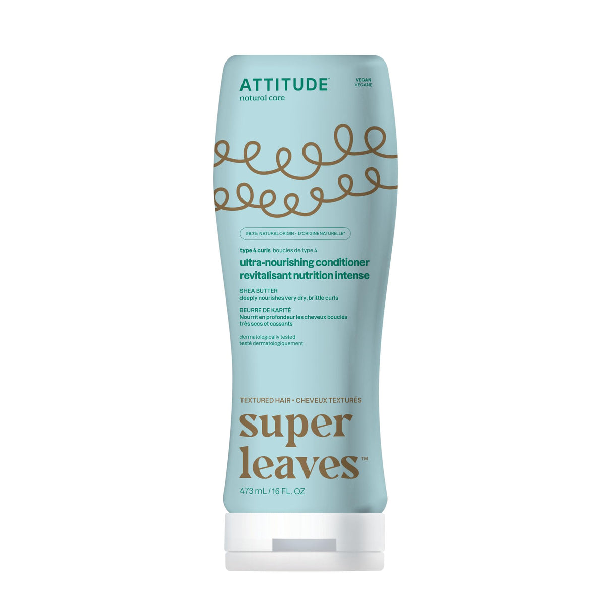 ATTITUDE Ultra-Nourishing Conditioner for Curly Hair with Shea Butter, Made in Canada, Vegan Detangler and Naturally Derived 4a, 4b, 4c Curl Type, Deeply Nourishes Curls, 473 mL
