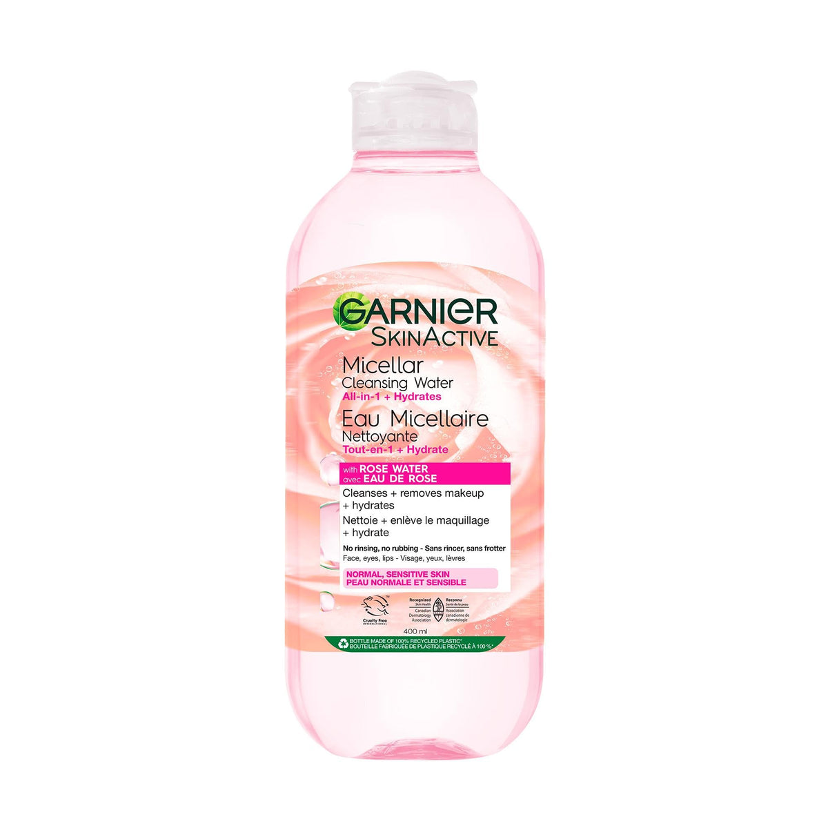 Garnier Micellar Cleansing Water, All-In-One Hydrating Makeup Remover, Face Cleanser With Rose Water & Glycerin, Hypoallergenic, Sensitive to Dry Skin, 400ml