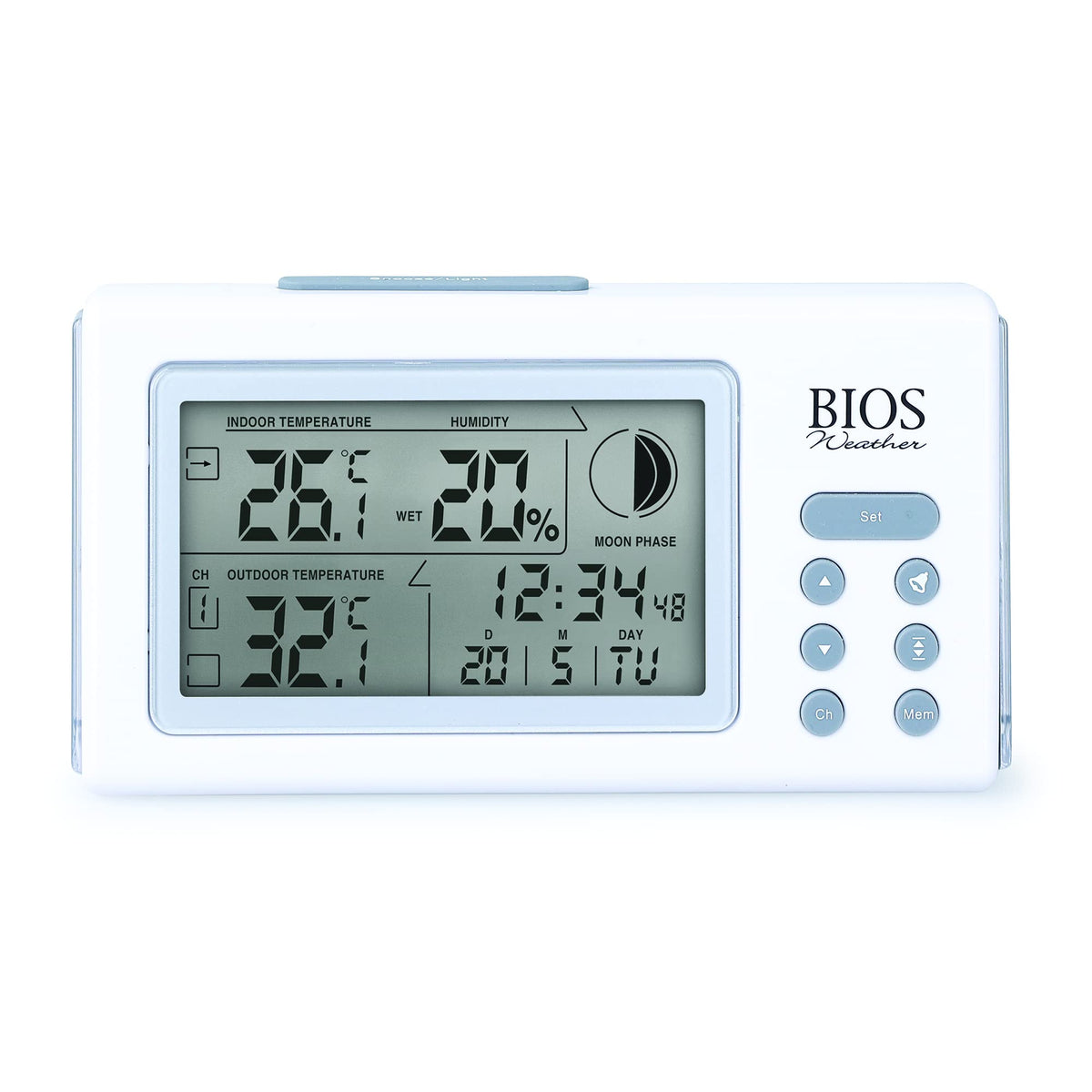 BIOS Weather Indoor/Outdoor Wireless Digital Thermometer with Hygrometer, Temperature, Humidity, Time and Date, Includes 1 Outdoor Sensor, Large LCD, Easy to Read, C/F Switchable