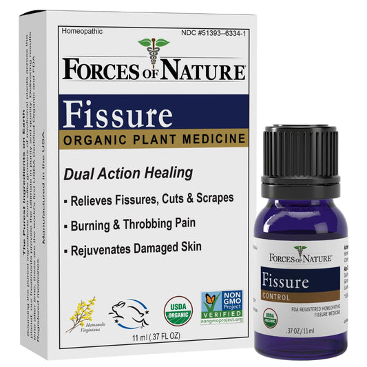 Forces of Nature Fissure Control, Organic Homeopathic Treatment with Witch Hazel for Anal Fissures, Hemorrhoid Related Irritation & Discomfort, Fast, Natural Topical Relief, 11ml (0.37 fl oz)