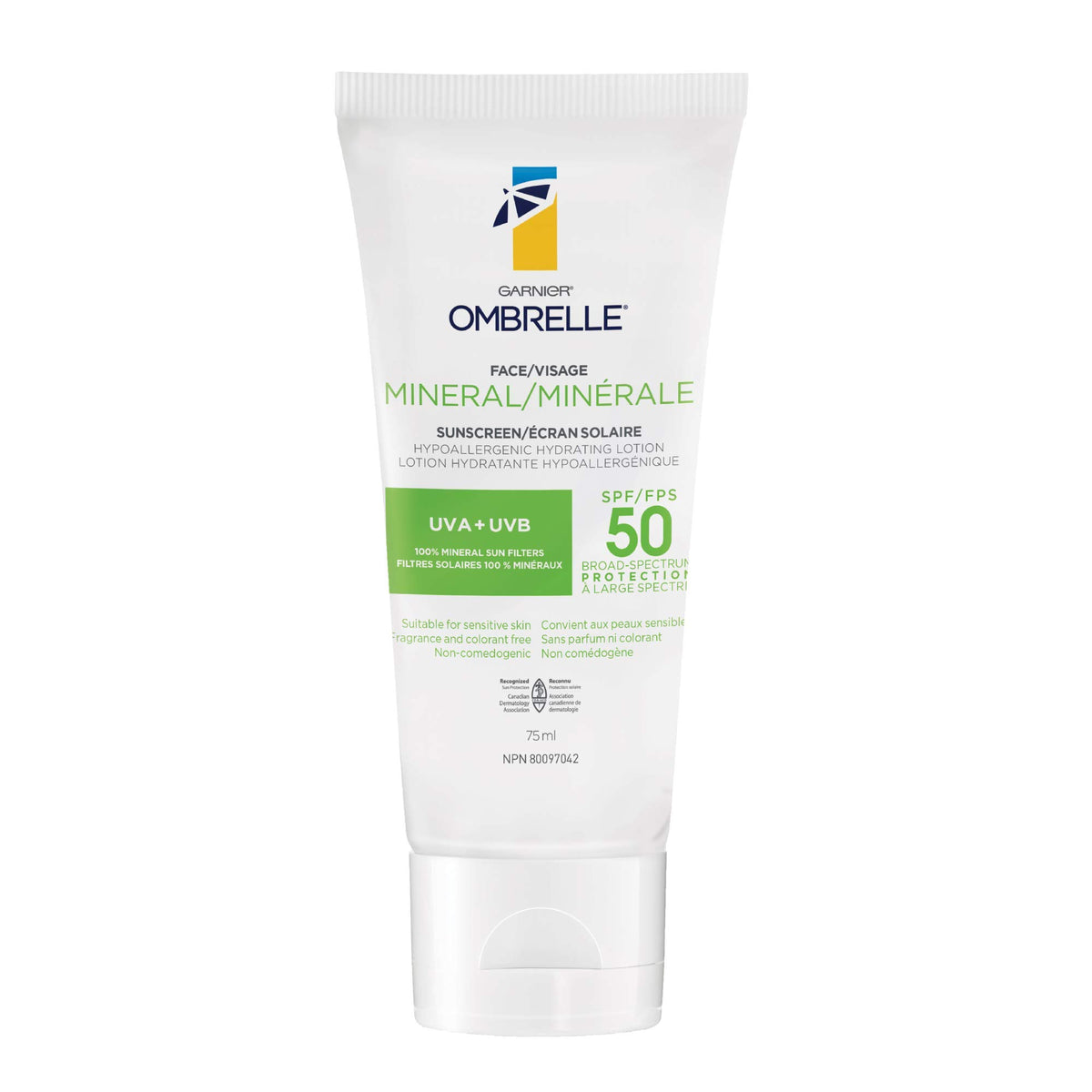 Garnier Ombrelle Mineral Face Sunscreen Lotion SPF 50 with Hyaluronic Acid, Hypoallergenic, Non-comedogenic, Fragrance Free, 75 ml