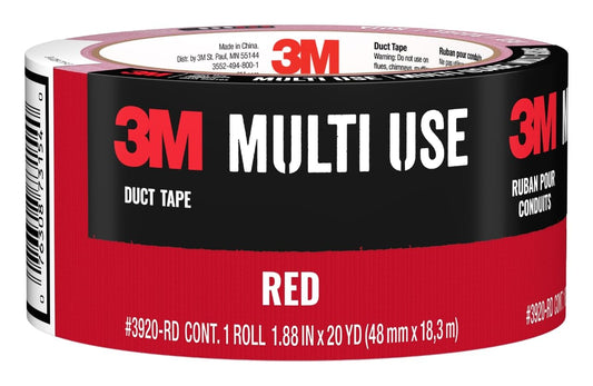 3M Multi-Use Colored Duct Tape, Red with Strong Adhesive and Water-Resistant Backing, Multi-Surface 3M Duct Tape for Indoor and Outdoor Use, 1.88 Inches x 20 Yards, 1 Roll (3920-RD)