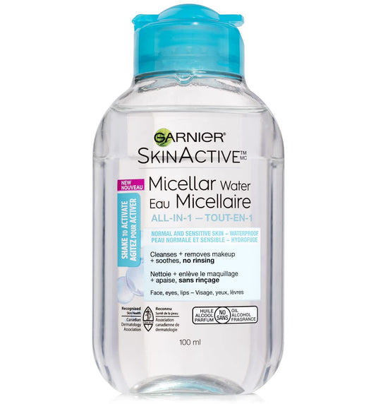 Garnier SkinActive Micellar Cleansing Water All-in-1 Cleanser & Waterproof Makeup Remover, 3.4 Fluid Ounce