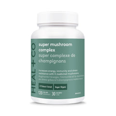 HEAL + CO. Super Mushroom Complex | Energy + Immune Support Supplement | 5 Potent Mushroom Extracts - Chaga + Lion’s Mane + Turkey Tail + Reishi + Cordyceps | 120 x 500 mg Capsules