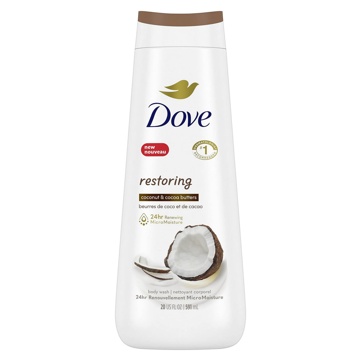 Dove Body Wash Restore Coconut & Cocoa Butter gentle body cleanser nourishes the skin 591 ml