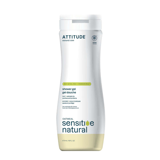 ATTITUDE Body Wash for Sensitive Skin, Made in Canada, EWG Verified Shower Gel, Soothing Oat, Dermatologically Tested, Plant and Mineral-Based, Vegan Personal Care, Argan Oil, 473 mL