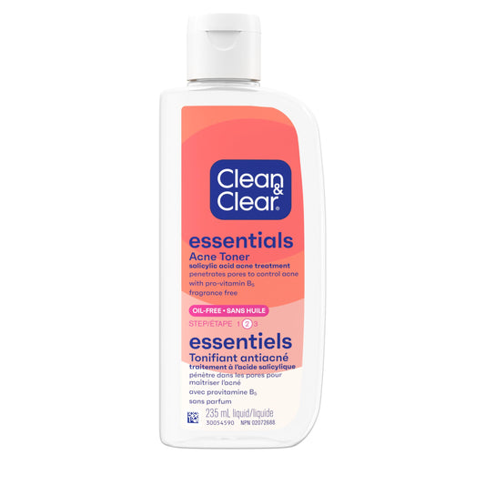 Clean & Clear Essentials Acne Toner, 2% Salicylic Acid Acne Treatment, Gentle Facial Toner for Pimples Cleanses Pores to Clear & Remove Blackheads, Fragrance Free, 235ml