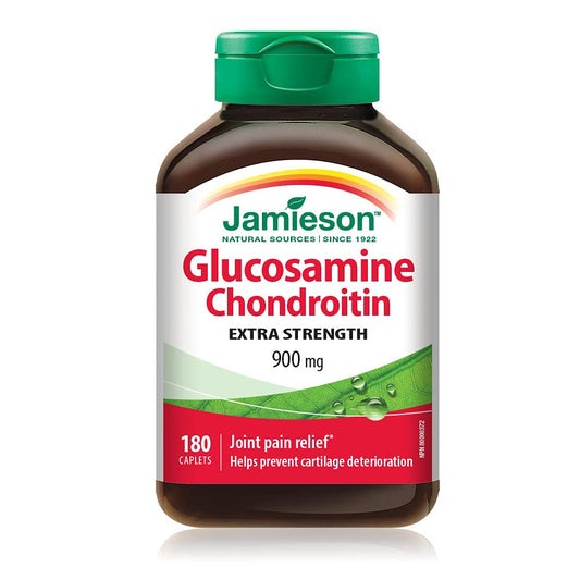Jamieson Extra Strength Glucosamine Chondroitin 900 mg, Provides Joint Pain Relief, Osteoarthritis Support, and Cartilage Protection. Non-GMO, Gluten-Free, 180 Caplets, Proudly Canadian