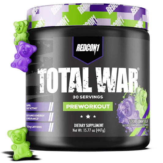 Redcon1 Total War - Pre Workout, 30 Servings, Boost Energy, Increase Endurance and Focus, Beta-Alanine, 250mg Caffeine, Citrulline Malate - Keto Friendly (Sour Gummy Bear)