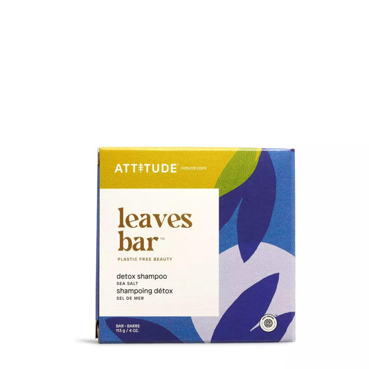 ATTITUDE Detox Shampoo Bar, Made in Canada, Natural Origin, Ideal for Oily Hair, Jojoba Oil & Yellow Clay, EWG Verified & Clean ingredients, Vegan, Sea Salt, 113 g