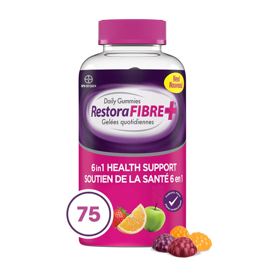 RestoraLAX RestoraFIBRE+ 6 in 1 Daily Prebiotic Fibre Supplement Gummies for Adults, Supports Health Benefits, including Regularity, Gentle Constipation Relief & Healthy Immune Function with Naturally Sourced Inulin (75 ea)