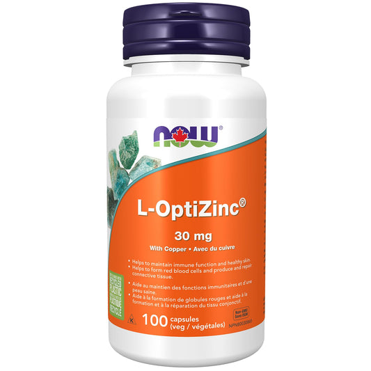 NOW Supplements, L-OptiZinc® 30 mg with Copper, Highly Bioavailable Form, Immune Support*, 100 Veg Capsules