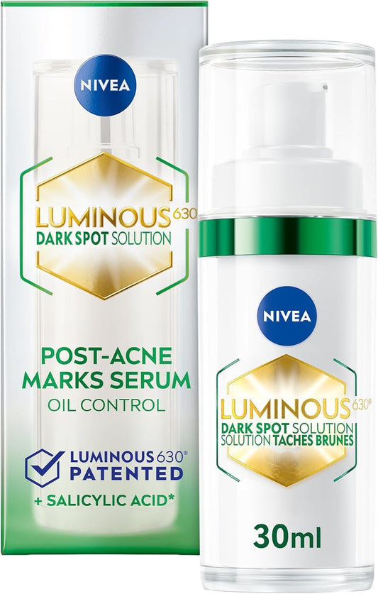 NIVEA LUMINOUS630 Dark Spot Solution Post-Acne Marks Face Serum for Combination and Oily Skin, Dark Spot Serum for Women with Hyaluronic and Salicylic Acid to Reduce Look of Post Acne Dark Marks, 30mL