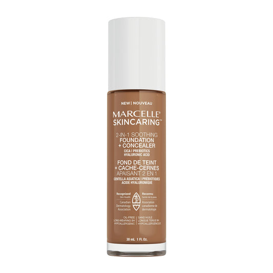 Marcelle Skincaring 2-in-1 Soothing Foundation + Concealer, Golden Tan, with Hyaluronic Acid, Medium Coverage, Matte Finish, Oil-Free, Cruelty-Free, Fragrance-Free, Hypoallergenic, 30 mL