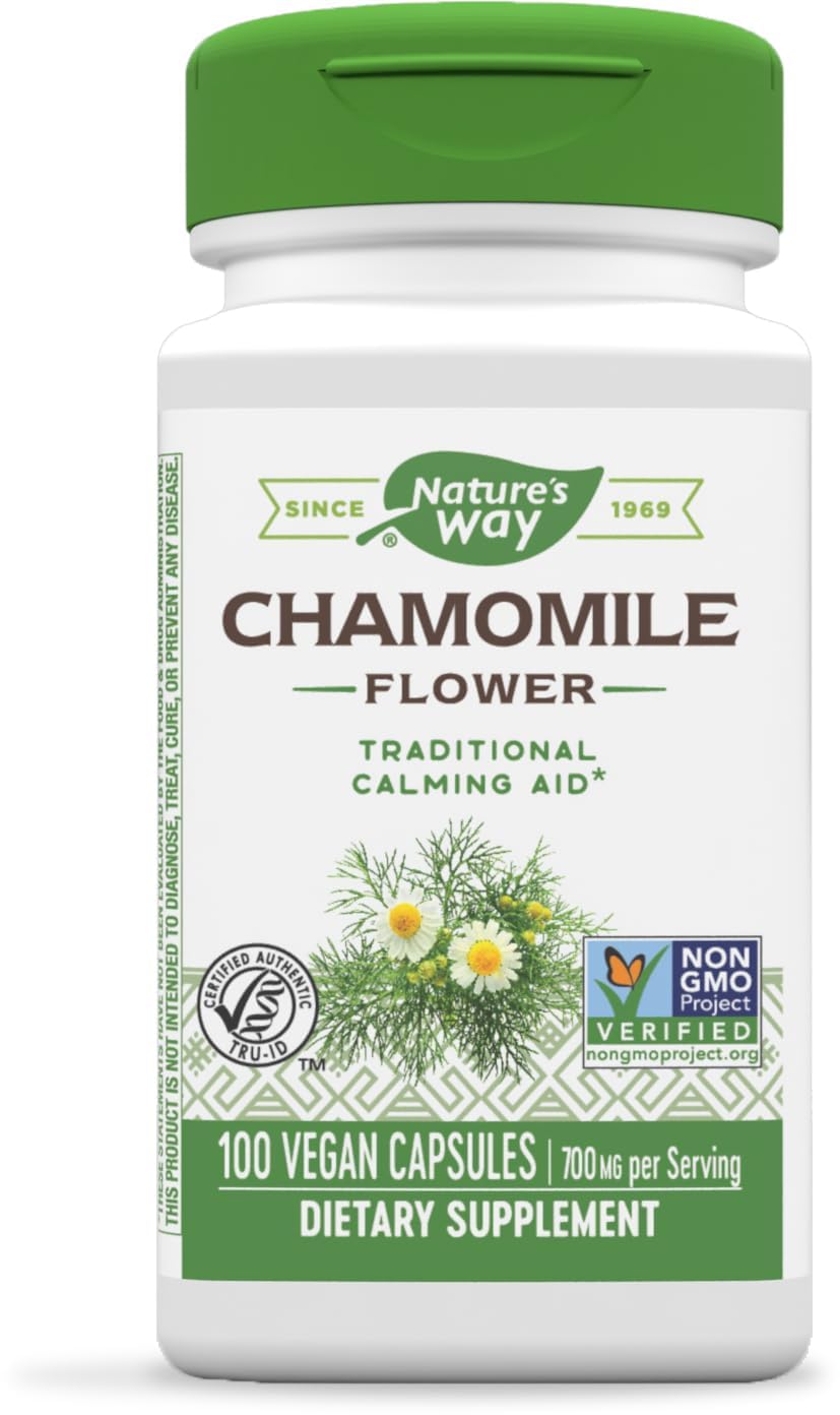 Nature's Way Premium Chamomile Flowers Capsules - Herbal Digestive Support - Non-GMO, Free from Common Allergens, 100 Vegetarian Capsules