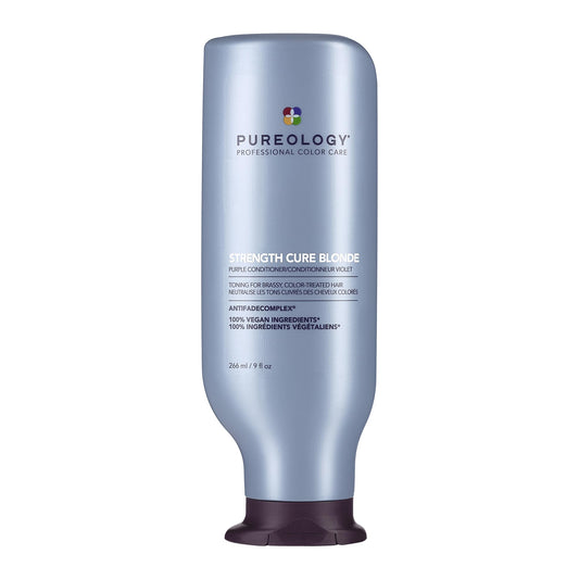 Pureology Strength Cure Blonde Conditioner, Purple Conditioner for Blond Damaged Hair, Hair Products That Neutralizes Brassy, Yellow & Orange Tones, Sulfate Free, Vegan Formula, 266ml