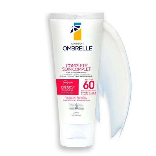 Garnier Ombrelle Complete Sunscreen Lotion, SPF 60, For Body and Face, Very High Broad Spectrum Advanced UVA/UVB Protection, Non-Greasy, Water Resistant, Hypoallergenic, Non-Comedogenic, 200ml