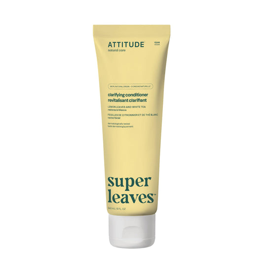ATTITUDE Clarifying Hair Conditioner, Made in Canada, Restores Shine, Naturally Derived Ingredients, Vegan Detangler, Dermatologically Tested, Lemon Leaves and White Tea, 240 mL